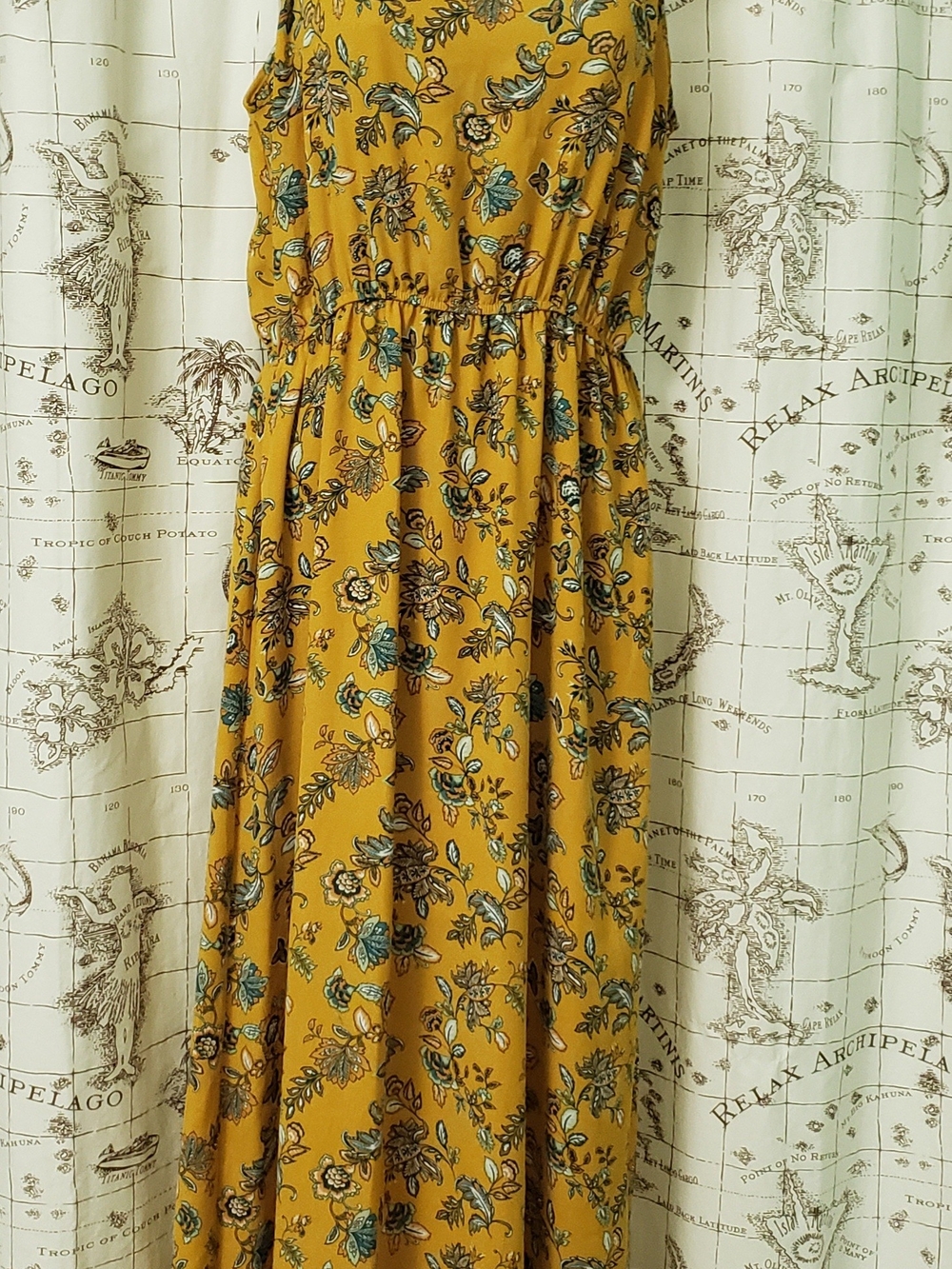 Forever 21 Mustard Floral Maxi Dress with Teal Accents